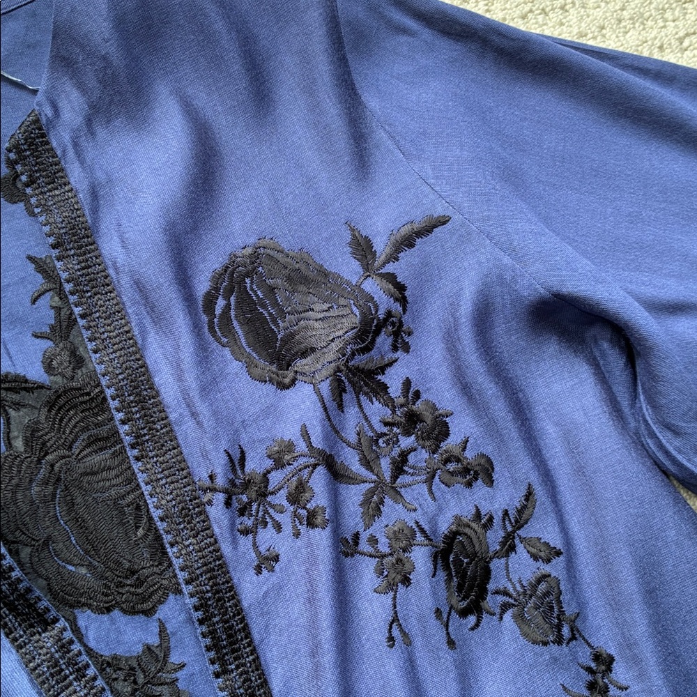 Ethnic by Outfitters Purply Blue 100% Cotton Floral Embroidered Kimono Large - Picture 3 of 14